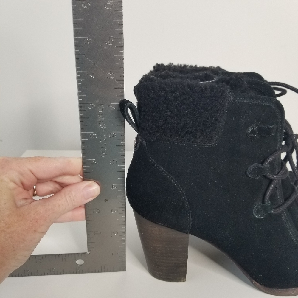 UGG Black Suede Analise High Heel Lace Up Ankle Boots Size 9 - Picture 3 of 11